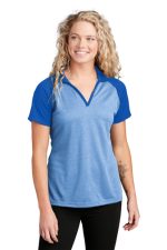 SPORT-TEK® LADIES POSICHARGE® RACERMESH® RAGLAN HEATHER BLOCK POLO