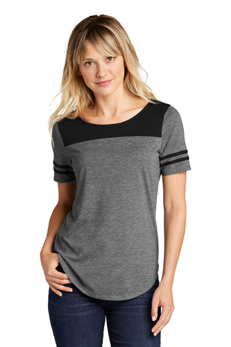 10108-BlackTSDGH-1-LST403BlackTSDGHModelFront-337W (1) SPORT-TEK ® LADIES POSICHARGE ® TRI-BLEND WICKING FAN TEE - Image 1