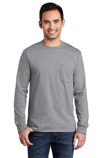 337W-5776-AthlHthr-0-PC61LSPTAthlHthrModelFront2 PORT & COMPANY® TALL LONG SLEEVE ESSENTIAL POCKET TEE - Image 1