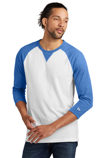 8561-RoyalHtWh-1-NEA121RoyalHtWhModelFront3-337W NEW ERA® SUEDED COTTON BLEND 3/4-SLEEVE BASEBALL RAGLAN TEE - Image 1