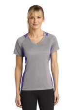 SPORT-TEK® LADIES HEATHER COLORBLOCK CONTENDER™ V-NECK TEE