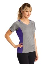 SPORT-TEK® LADIES HEATHER COLORBLOCK CONTENDER™ V-NECK TEE - Image 3
